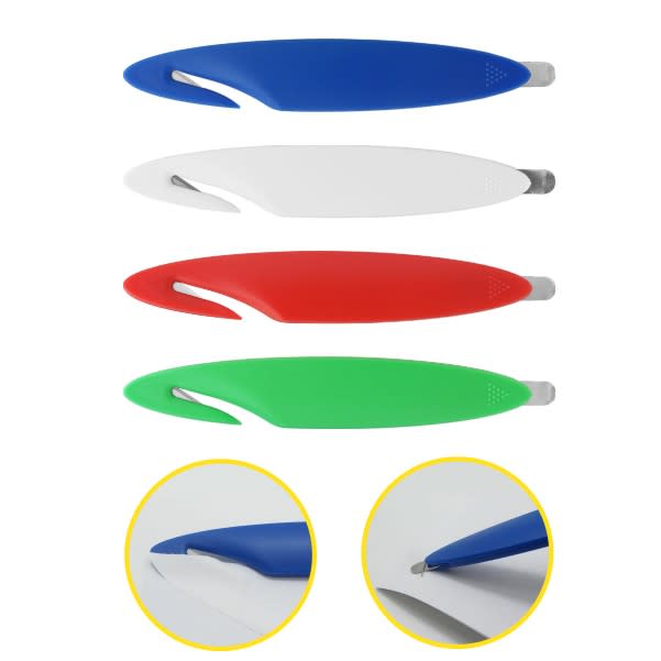 A letter opener and staple remover set featuring blue, white, red, and green colours, with a sleek design and branding. Letter Opener / Staple Remover - Image 1