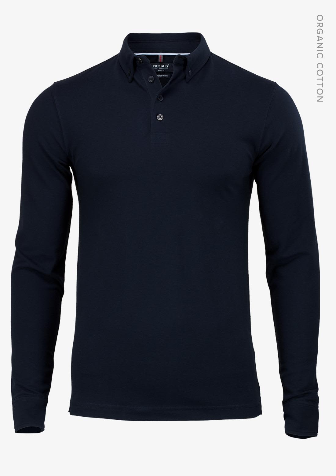 A navy blue men's polo shirt with long sleeves, featuring a collared neckline and a subtle logo. Carlington Men Polo Shirt - Image 1