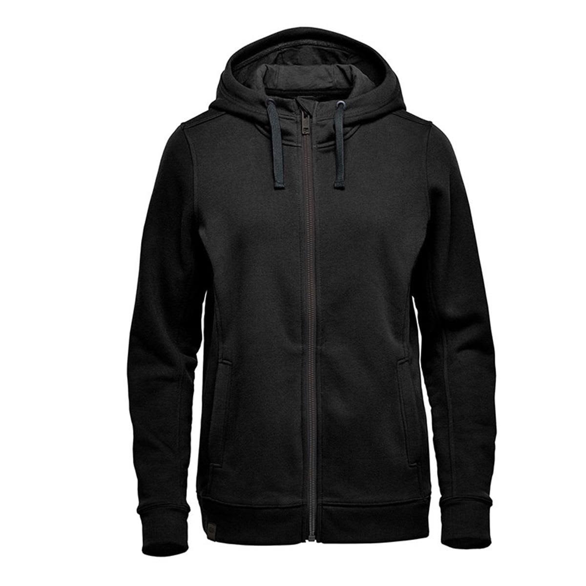 A black women's fleece hoody with a zip-up front and drawstring hood, featuring a branded logo. Women's Dolomite Fleece Hoody - Image 1