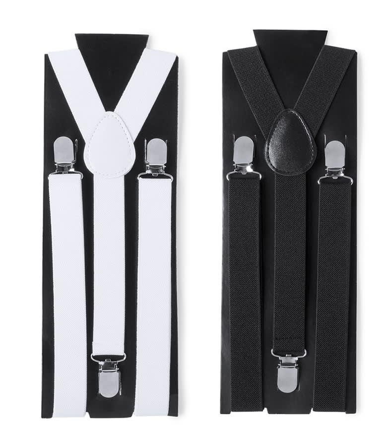 A set of suspenders in black and white, featuring clips and a central connector. The design is minimal and stylish. Corkey - Image 1
