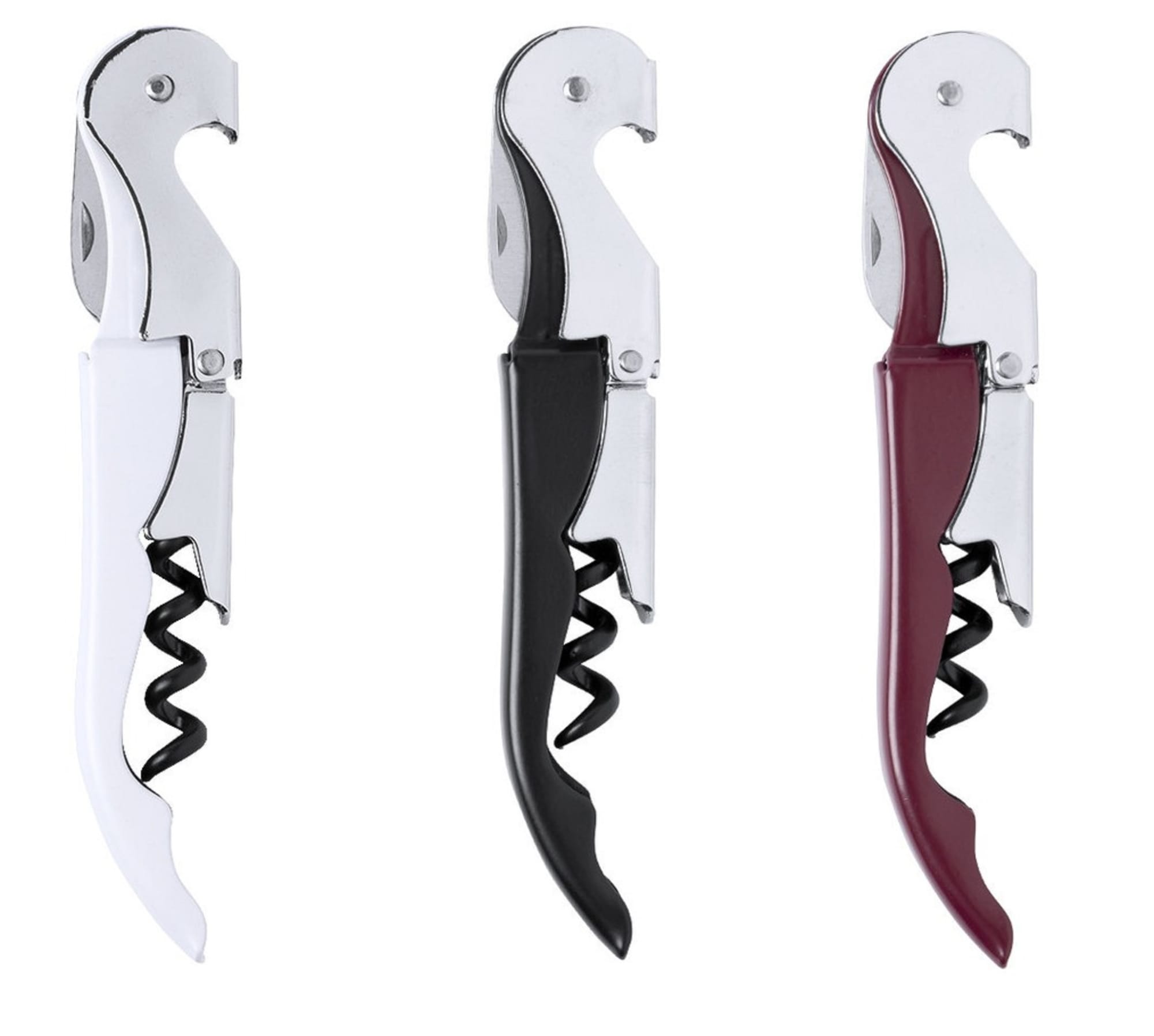 A corkscrew set featuring three colours: white, black, and burgundy, each with a shiny metallic finish. Kiblack - Image 1