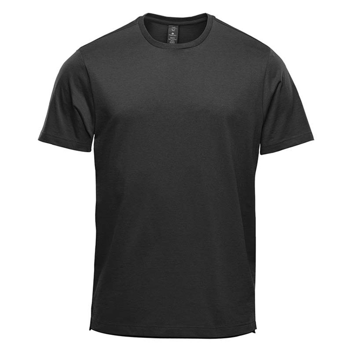 A black short sleeve tee with a round neckline and a small logo on the label. Men's Equinox Short Sleeve Tee - Image 1