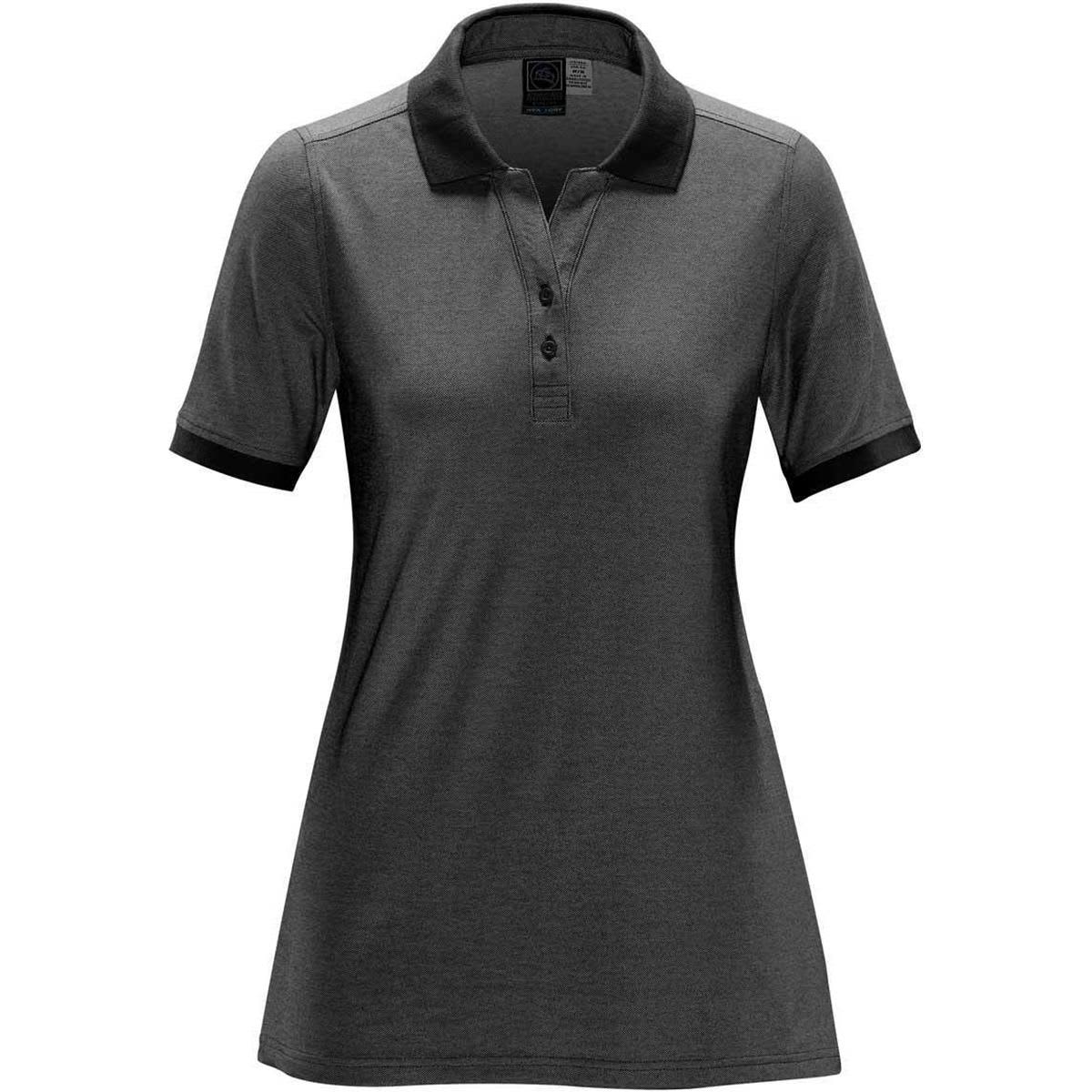 A women's polo shirt in dark grey with contrasting black collar and sleeves. Features a logo on the chest. Women's Sigma Poly Cotton Polo - Image 1