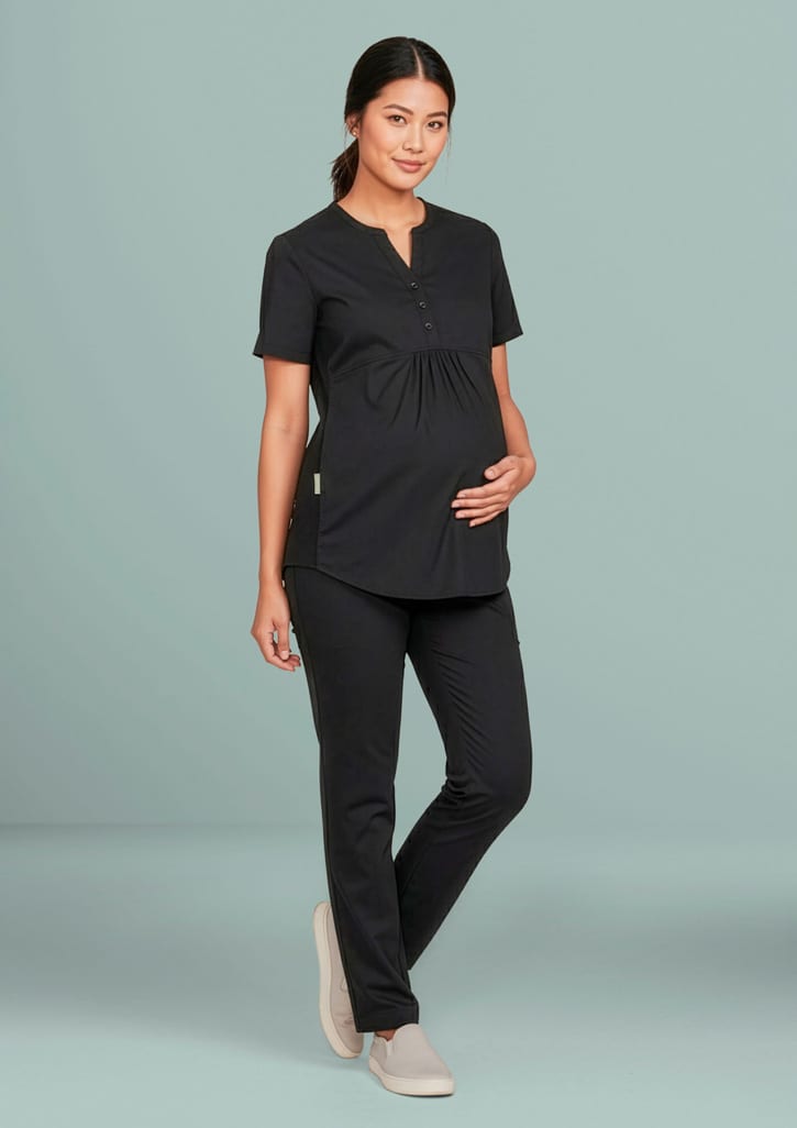 Maternity scrub pants in black, designed for women, featuring a comfortable fit for expectant mothers. Womens Rose Maternity Scrub Pant - Image 1