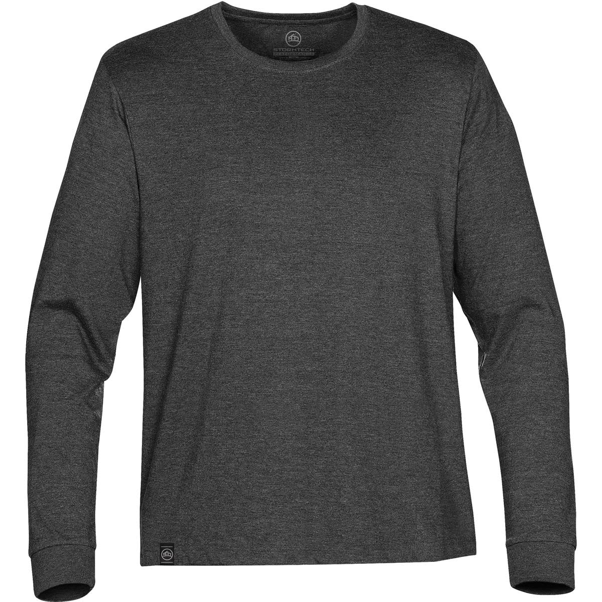 A long-sleeve grey T-shirt featuring a round neck and a brand logo at the hem. Men's Baseline L/S Tee - Image 1