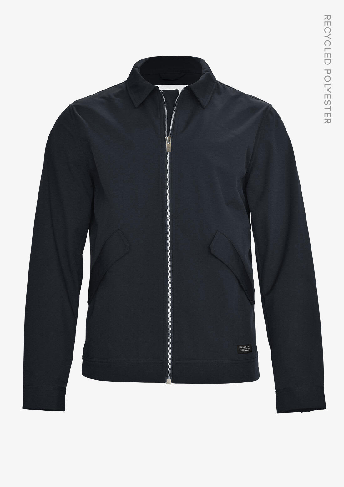 A unisex jacket in navy blue featuring a zip front and side pockets, made from recycled polyester. Detroit Unisex Jacket - Image 1
