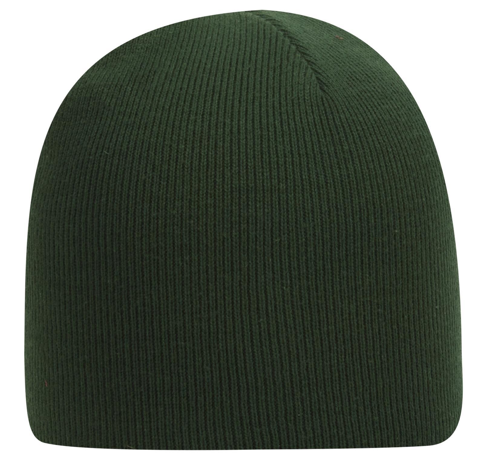 A classic knit beanie in a dark green colour, featuring a ribbed texture and a logo. 9" Classic Knit Beanie - Image 1