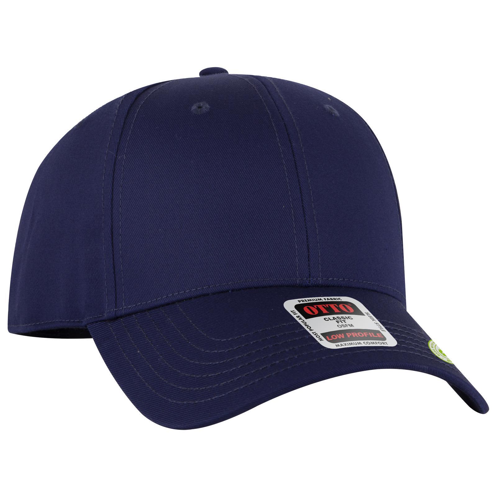 A navy blue, six-panel low-profile baseball cap with a logo on the front. 6 Panel Low Profile Style Baseball Cap - Image 1