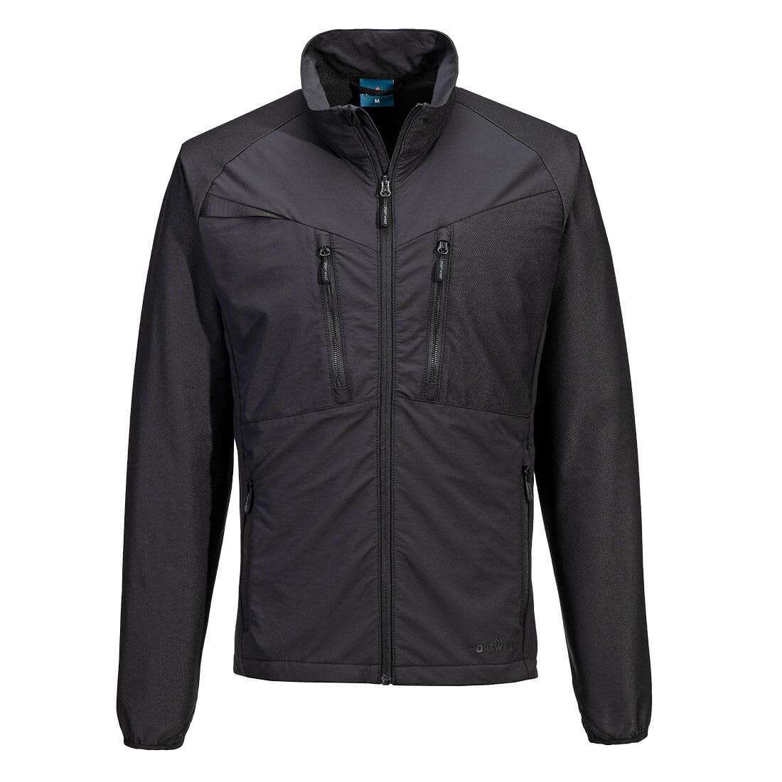 A black lightweight mid layer jacket featuring a zip-up front and two zippered chest pockets. It has a logo on the front. DX4 Zip Lightweight Mid Layer - Image 1