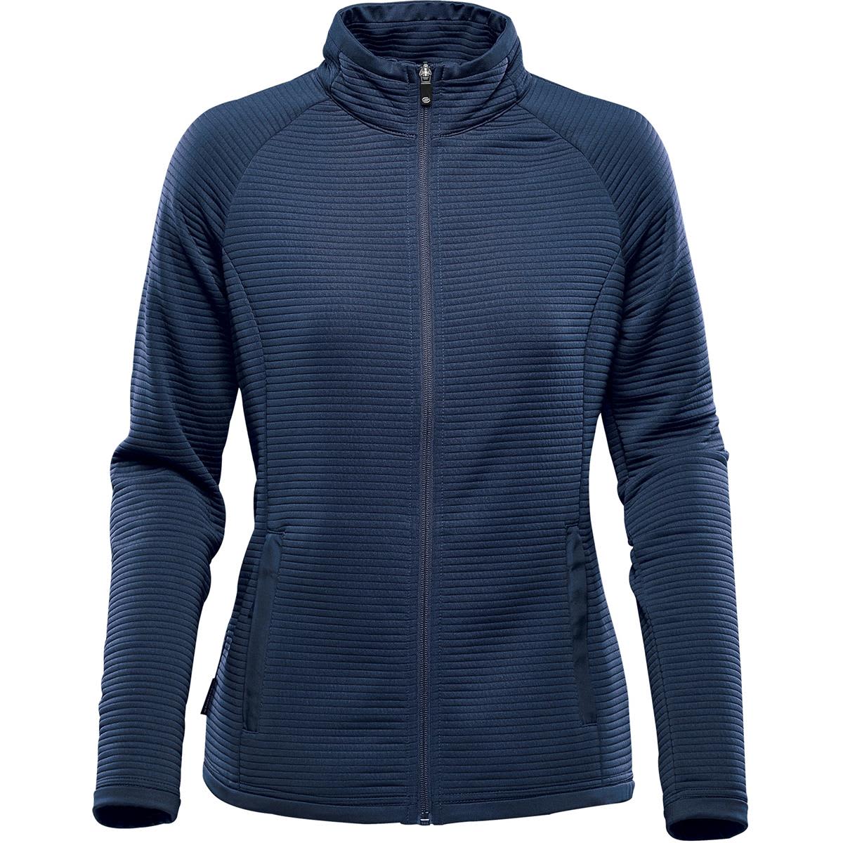 A women's jacket in navy blue with a textured design, featuring a zip front and side pockets, branded logo included. Women's Andorra Jacket - Image 1