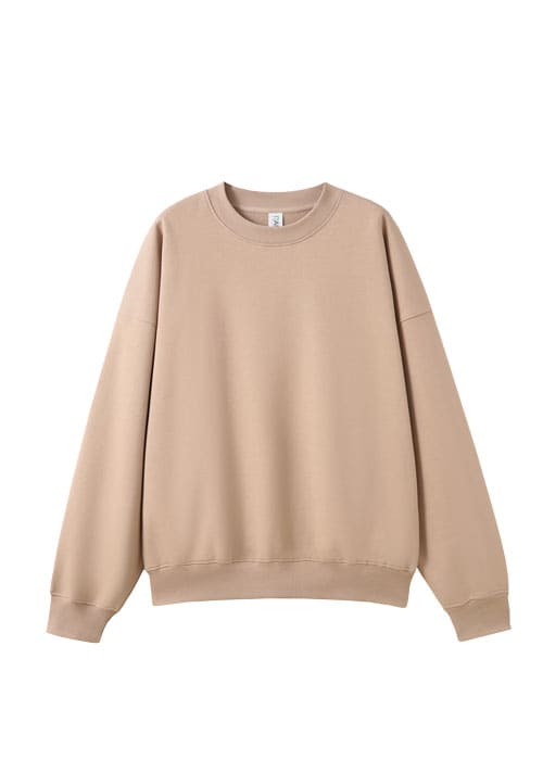 A beige oversize crew neck fleece jumper featuring dropped shoulders and a relaxed fit. It includes a logo on the label. Adult's Easy Fit Oversize Crew Neck Fleece - 4xl & 5xl - Image 1