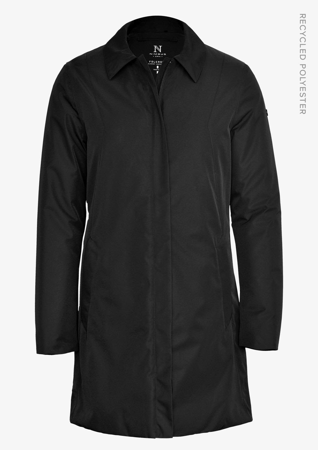 A black women's jacket with a collar and long sleeves, featuring a logo on the upper side. Folcroft Women Jacket - Image 1