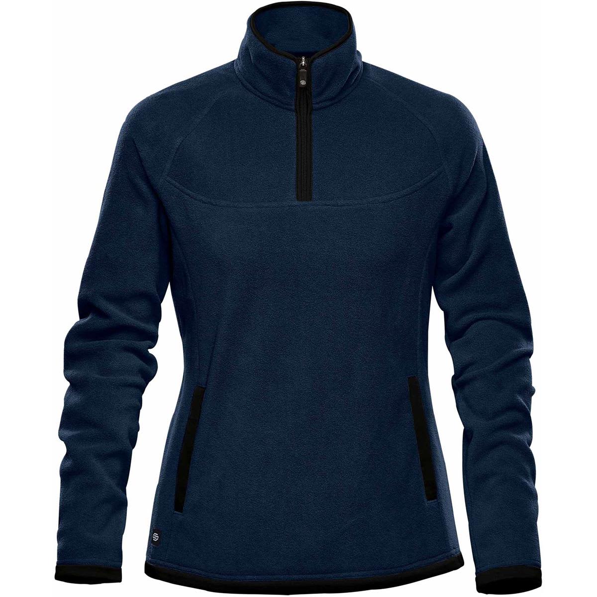 A women's polar fleece jumper in navy with black accents, featuring a 1/4 zip and side pockets. It has a logo. Women's Shasta Tech Fleece 1/4 Zip - Image 1