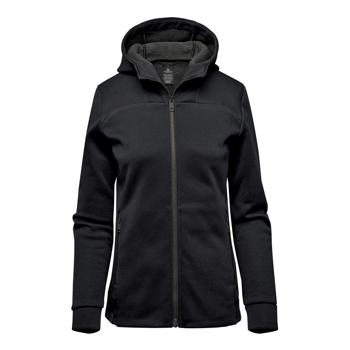 A women's black Antares Performance Hoody with a zip front and hood, featuring a soft inner lining. Women's Antares Performance Hoody - Image 1