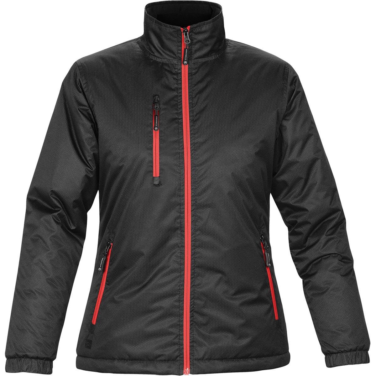 A women's thermal jacket in black with red accents, featuring a zip front and multiple zippered pockets. Women's Axis Thermal Jacket - Image 1
