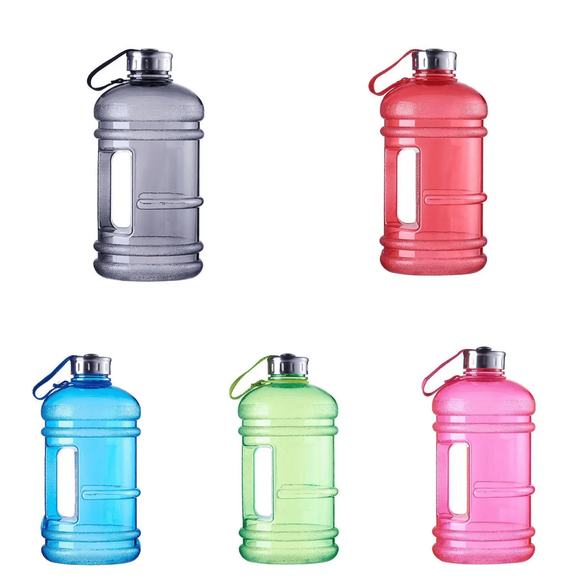 A drink bottle with a 2.2-litre capacity available in grey, red, blue, green, and pink colours, featuring a logo. 2.2 Litre Gym bottle - Image 1