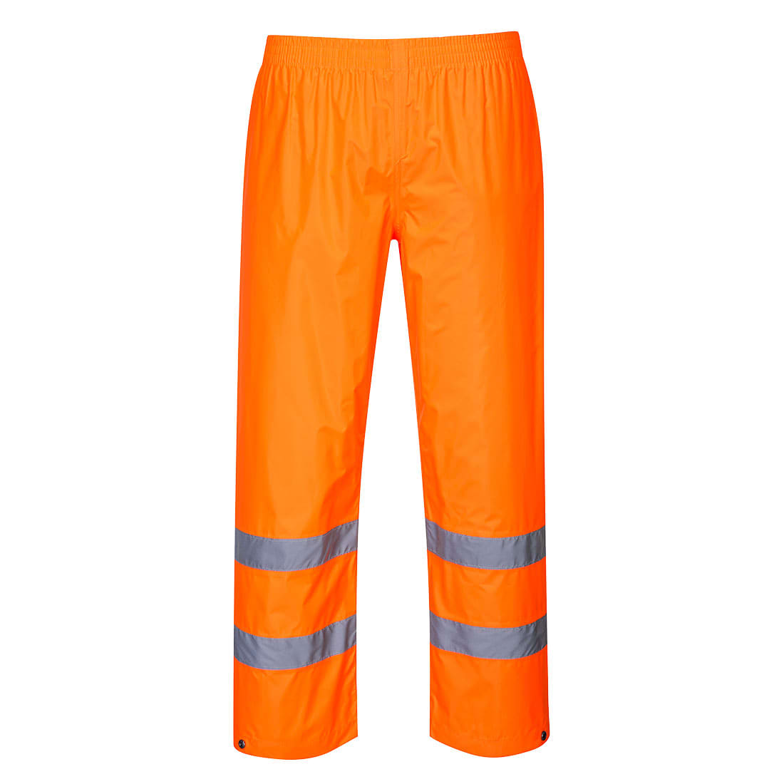 Hi-Vis rain trousers in bright orange with reflective stripes for enhanced visibility. Elasticated waist and full-length design. Hi-Vis Rain Pants - Image 1