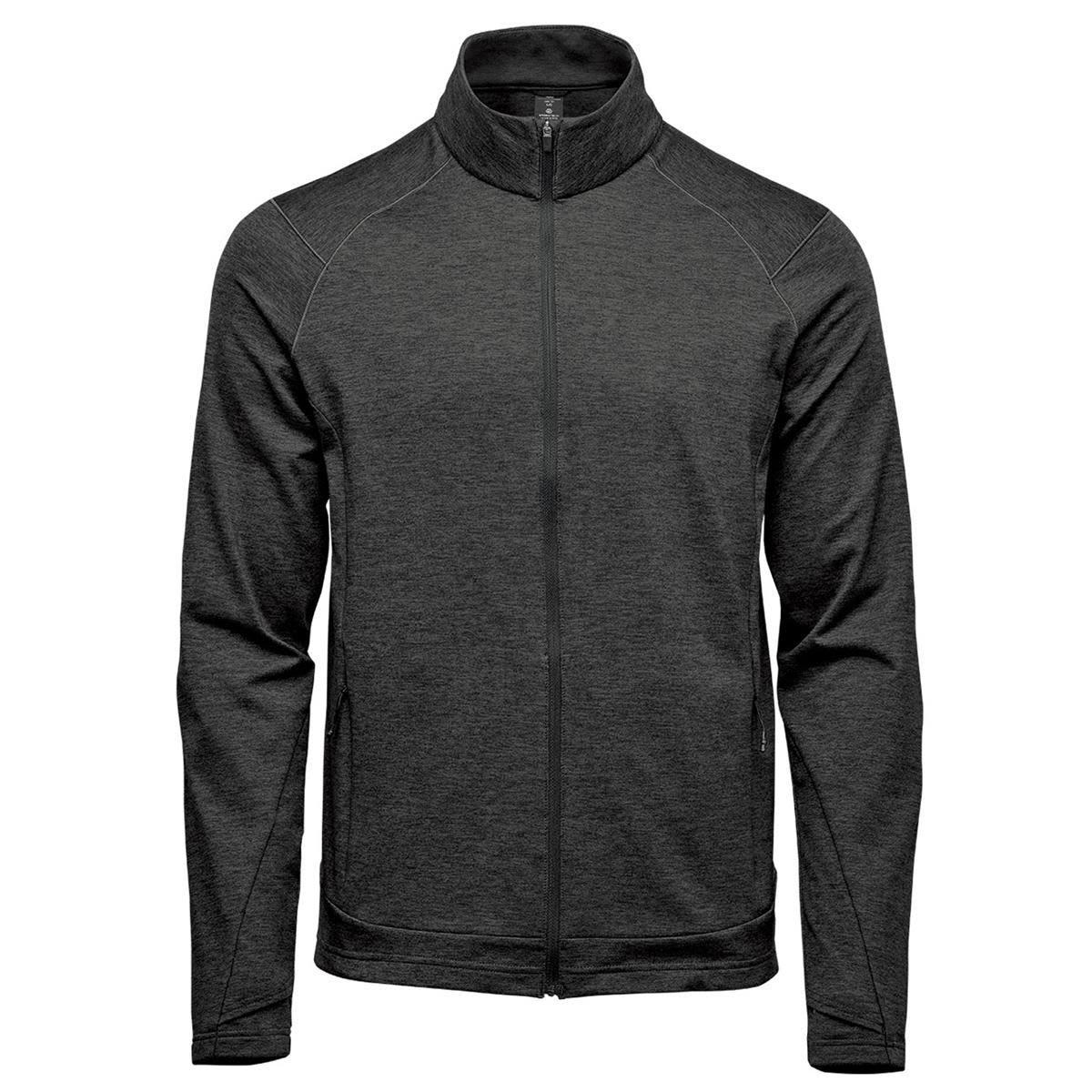 A dark grey performance jacket with a high collar and zip closure, featuring a logo on the front. Men's Treeline Performance Jacket - Image 1