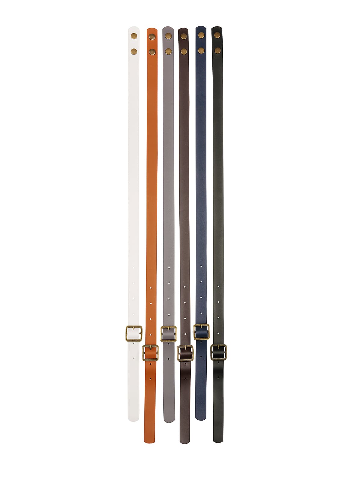 Detachable apron neck straps in various colours, including white, orange, navy, grey, dark green, and black. Each has a buckle. Detachable Apron Neck Strap - Image 1