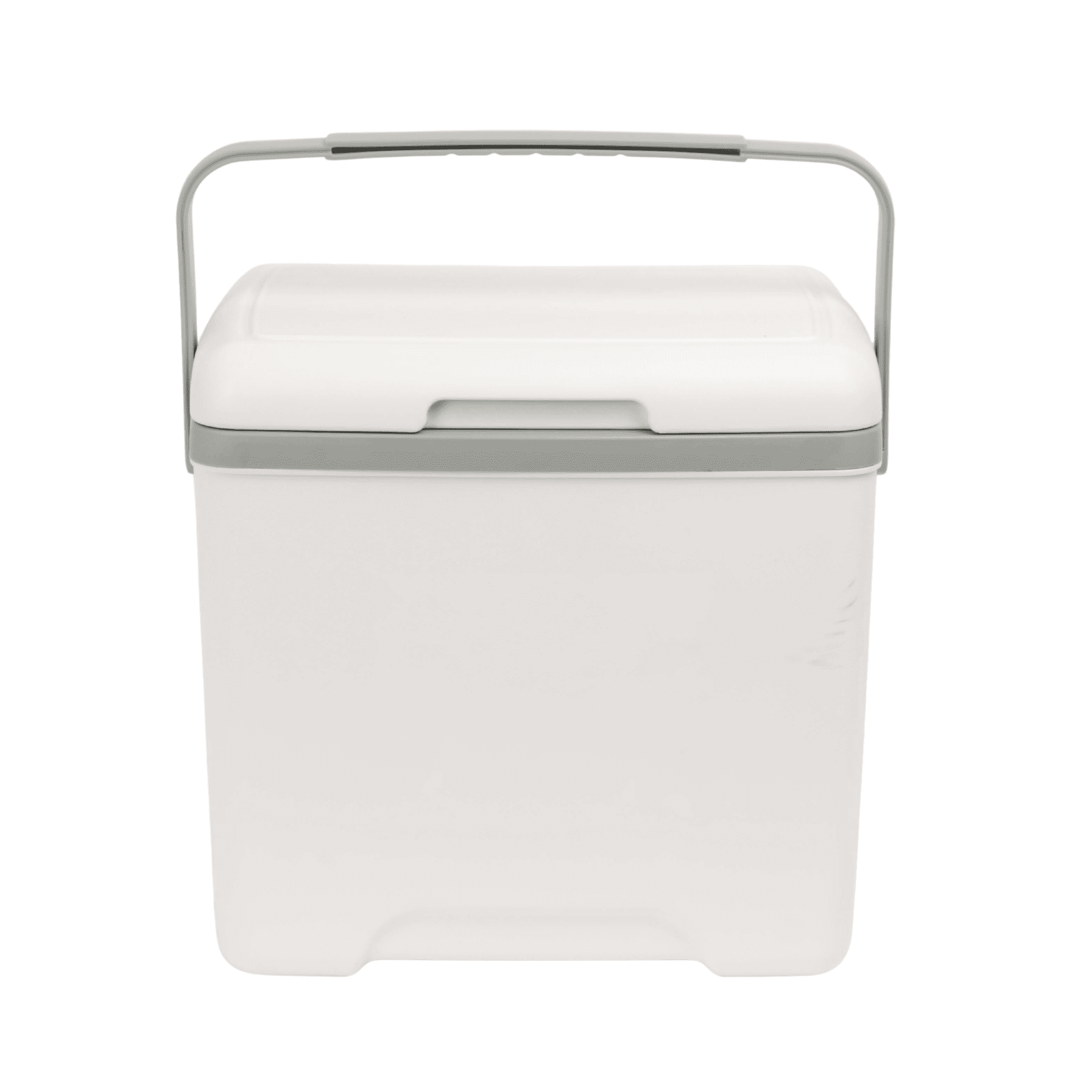 A portable 13L cooler box in white with a grey handle, featuring a simple design and sturdy construction. 13L Cooler Box - Image 1