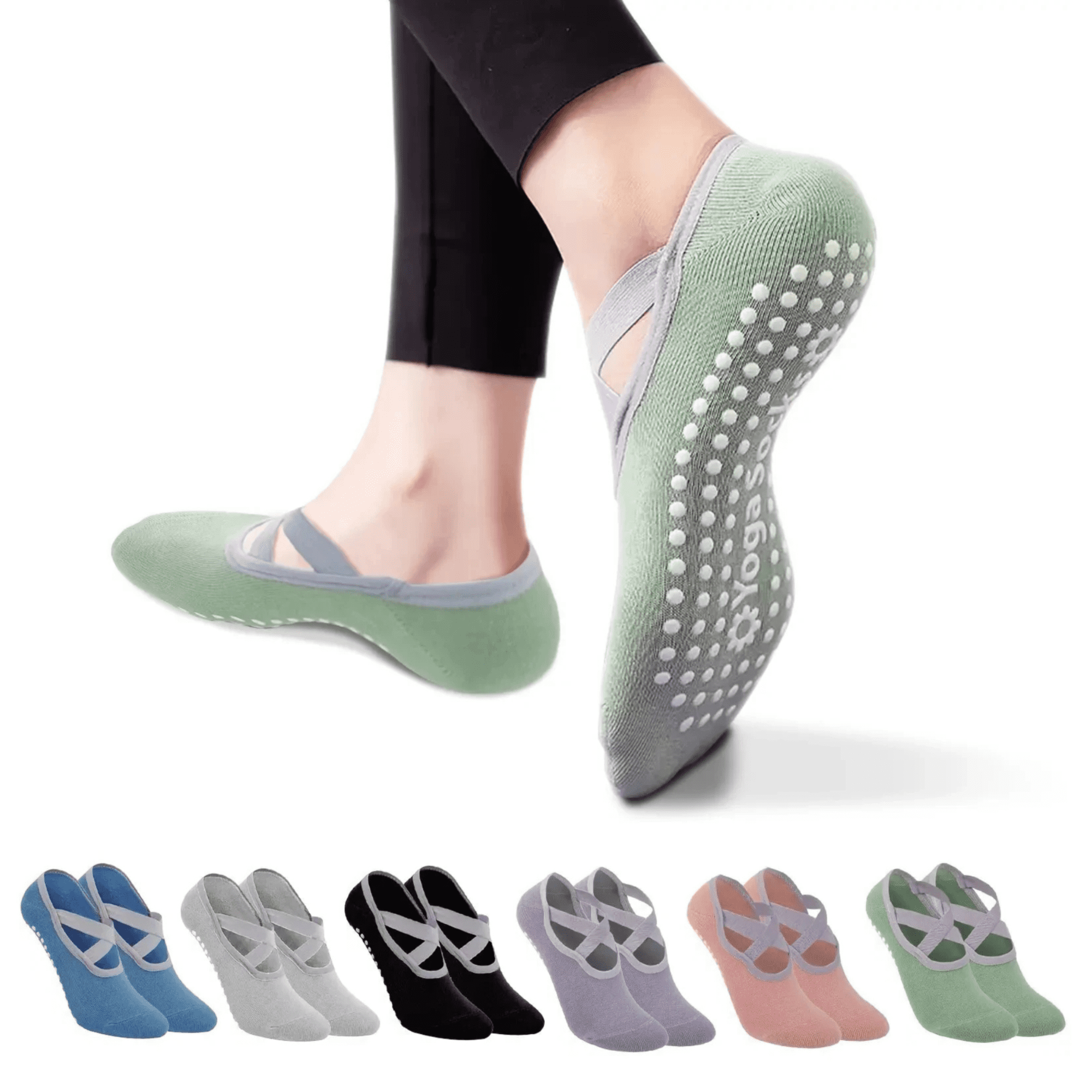 Snazzy Yoga Socks in a variety of colours, featuring a non-slip sole and a stylish design with straps. Snazzy Yoga Sock - Image 1