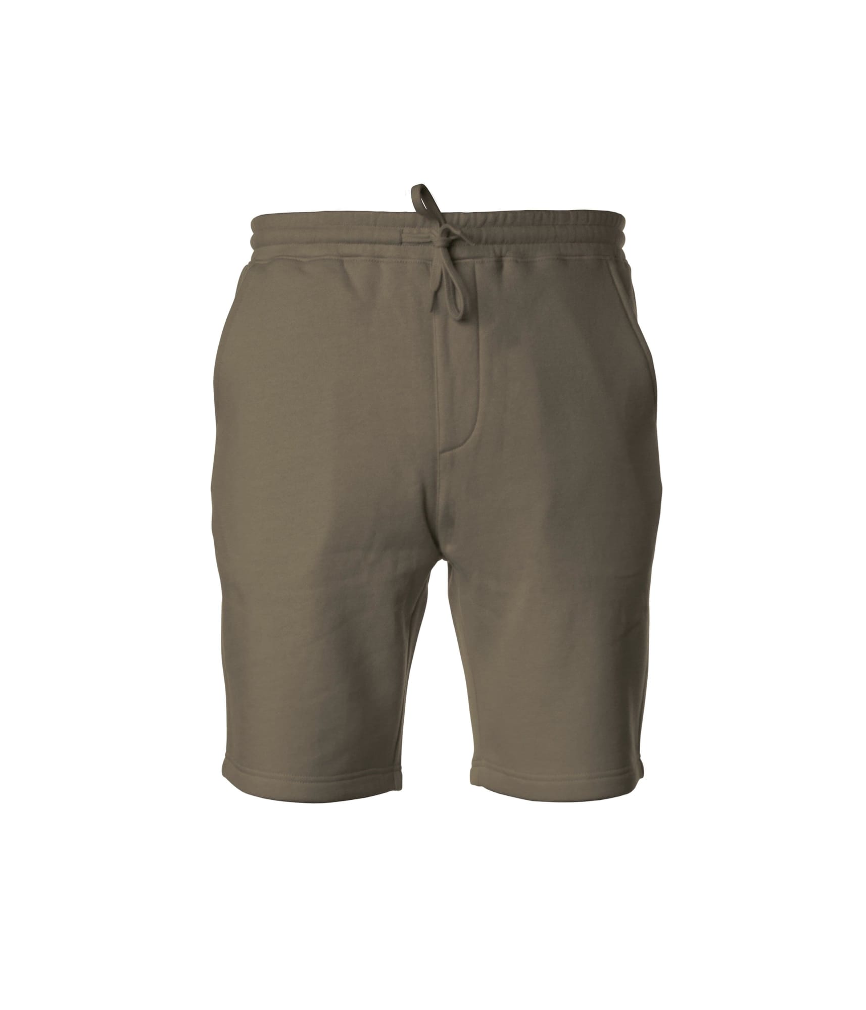 Men's midweight sweatshorts in a muted olive green colour, featuring an elastic waistband and side pockets. Mens Midweight Sweatshort - Image 1