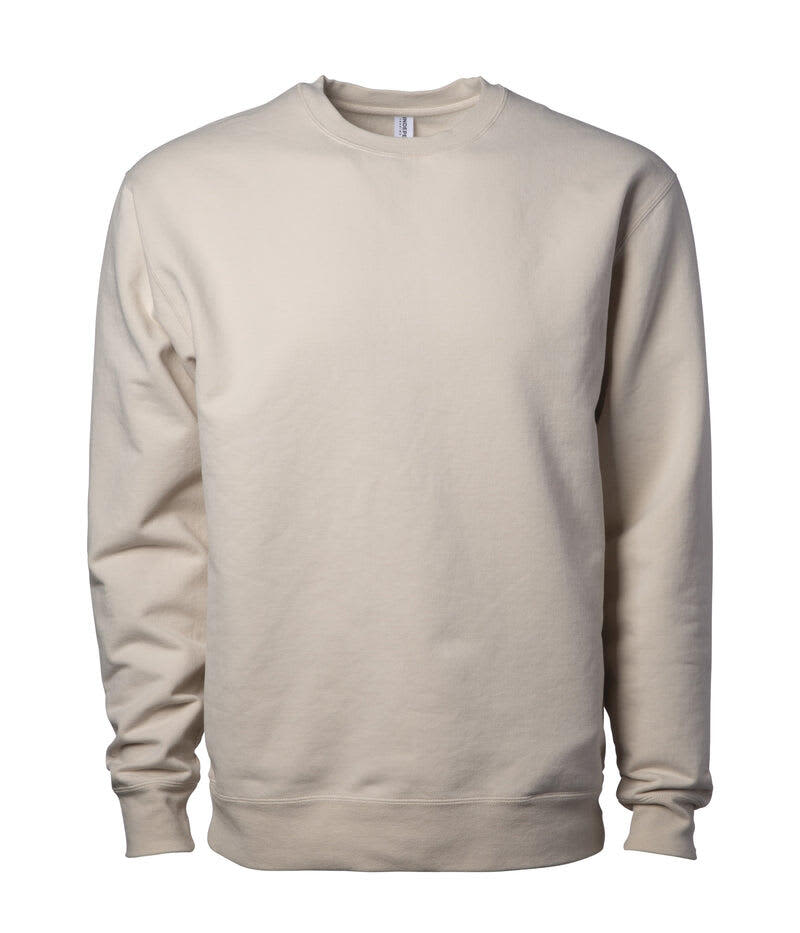 A cream-coloured crew sweatshirt featuring a logo on the front. The fabric appears heavyweight and soft. Lux Heavyweight Modal Crew - Image 1