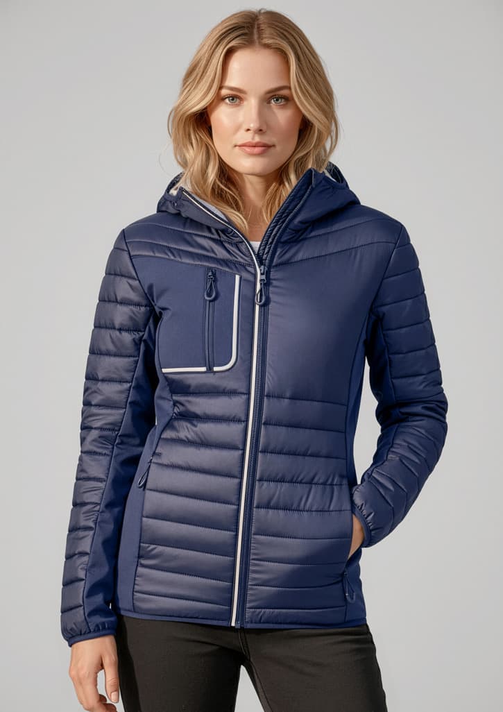 A navy unisex patrol jacket with a hood, featuring a zippered front and a chest pocket, with a logo. Unisex Patrol Jacket - Image 1