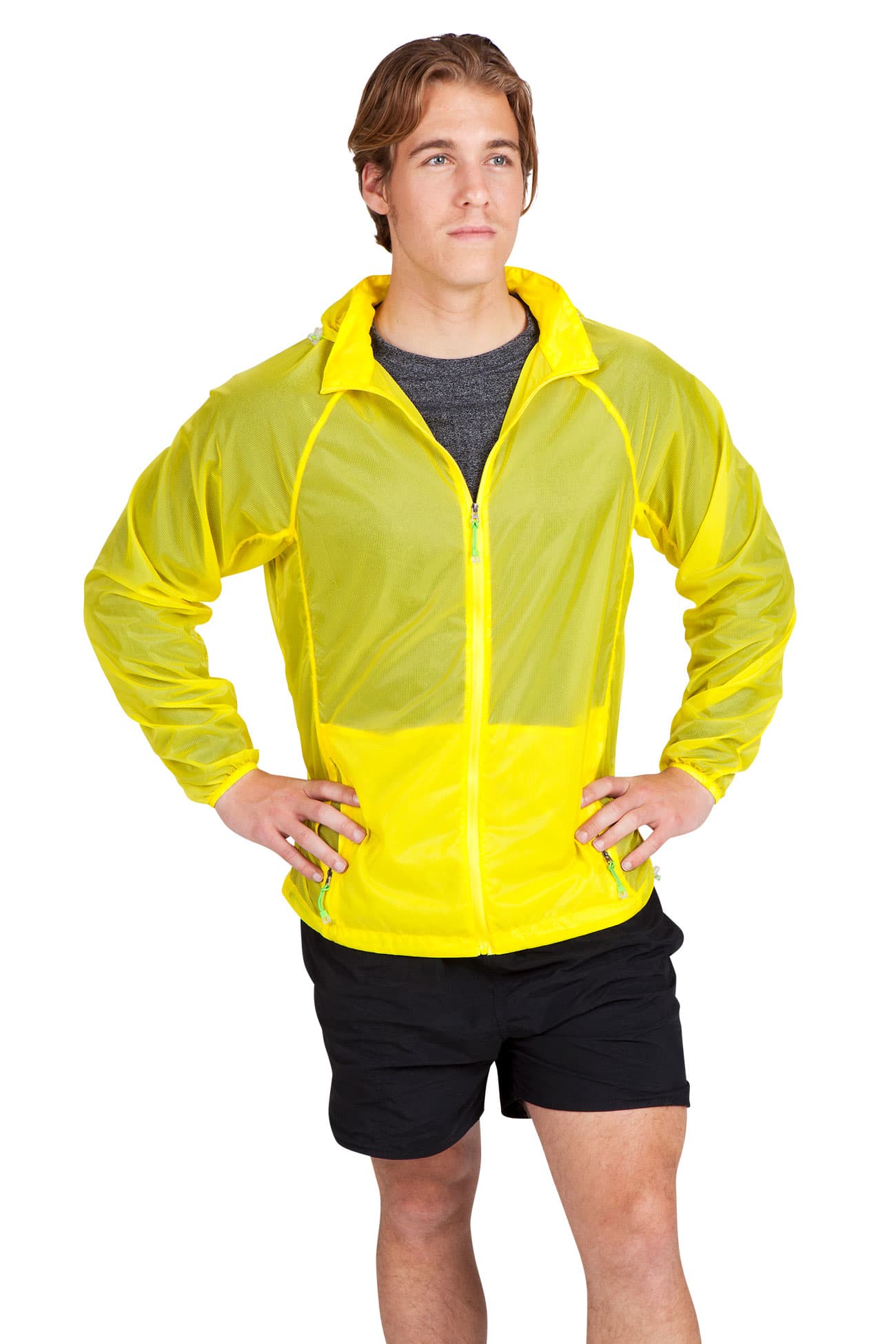 A lightweight men's jacket in bright yellow with mesh panels, featuring a zip front and side pockets. Men's Air Jacket - Image 1