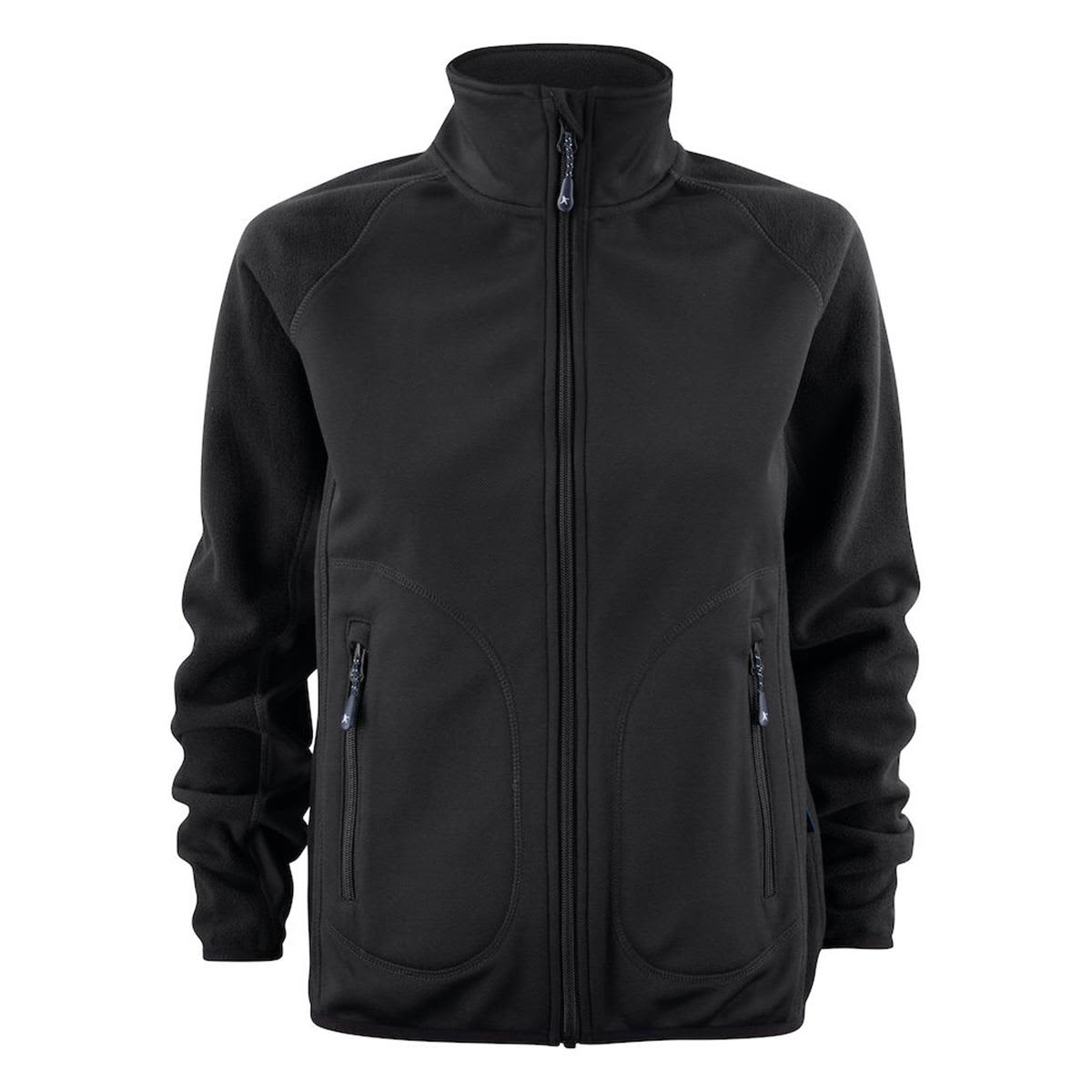 A black softshell fleece hybrid jacket with zippered pockets and a high collar. It features a logo on the front. Lockwood Women's Softshell Fleece Hybrid - Image 1