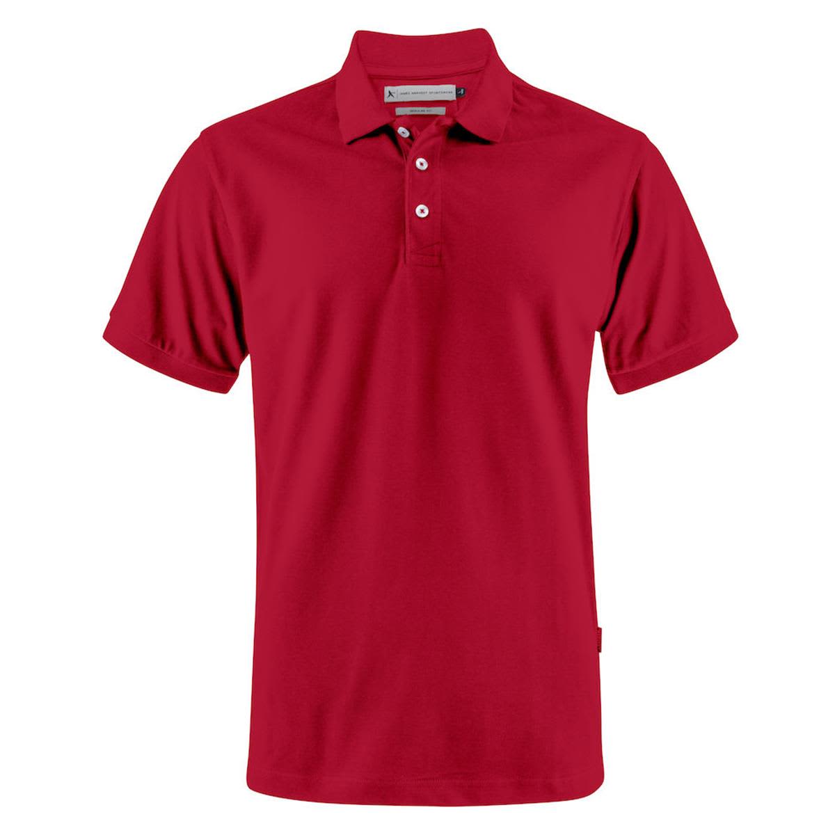 A red men's polo shirt with a collar, short sleeves, and a small logo. Sunset Modern Men's Polo - Image 1
