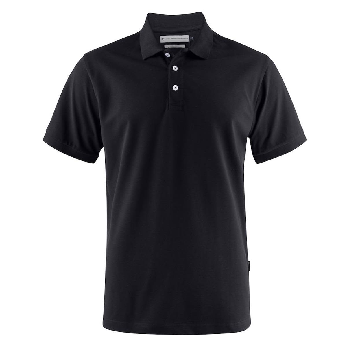 A black men's polo shirt with a collar and buttons, featuring a small logo on the side. Sunset Regular Men's Polo - Image 1