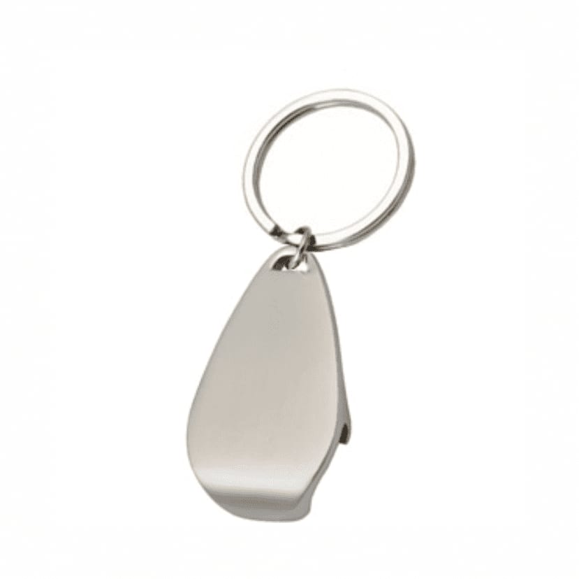 A bottle opener keyring in a sleek silver colour, featuring a rounded design and a metal keyring attachment. hedgehog opener keyring - Image 1