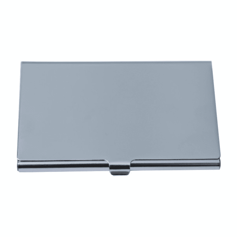 A silver business card holder with a sleek, reflective surface and a clip closure. Dana business card holder - Image 1