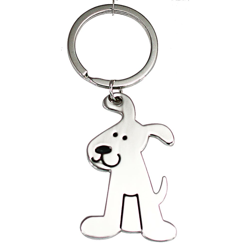 A keychain featuring a silver, cartoon-style dog design with a smiling expression and protruding ears. Diamon keyring - Image 1