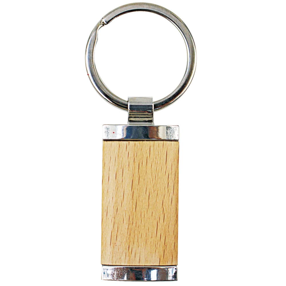 A keyring featuring a wooden rectangular body with shiny silver accents and a metal ring for attachment. Florence keyring - Image 1