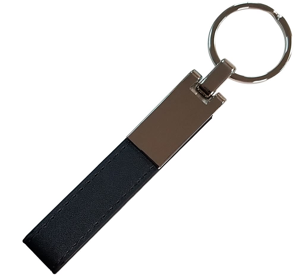 A key holder featuring a sleek black leather strap and a metallic keyring attachment. Franklin keyring - Image 1