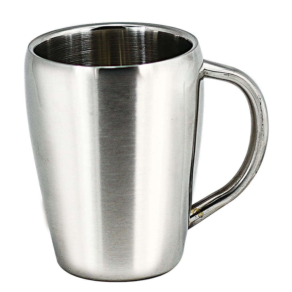 A stainless steel coffee mug with a sleek design and a sturdy handle, featuring a polished finish. Gordon doule wall stainless steel coffee mug - Image 1