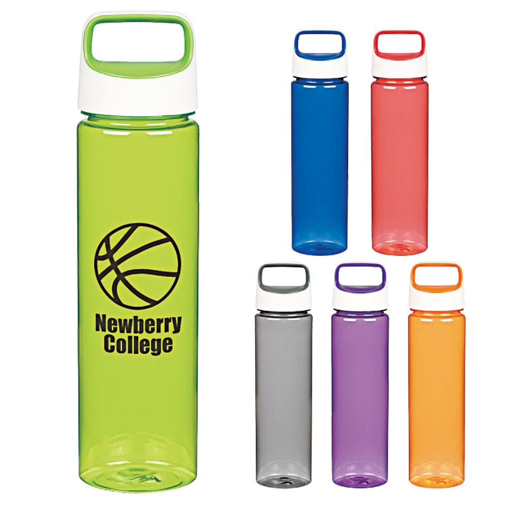 A drink bottle in green with a white lid and various other coloured bottles in red, blue, orange, purple, and grey. Kendall tritan plastic bottle - Image 1