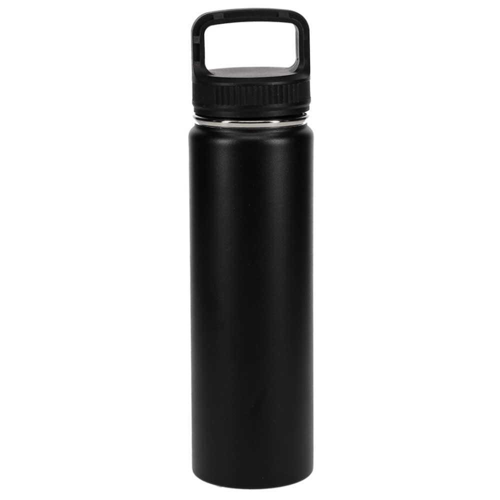 A drink bottle in matte black with a screw-top lid and a handle. It features a logo on the front. Orlando double wall stainless steel vaccum drink bottle - Image 1