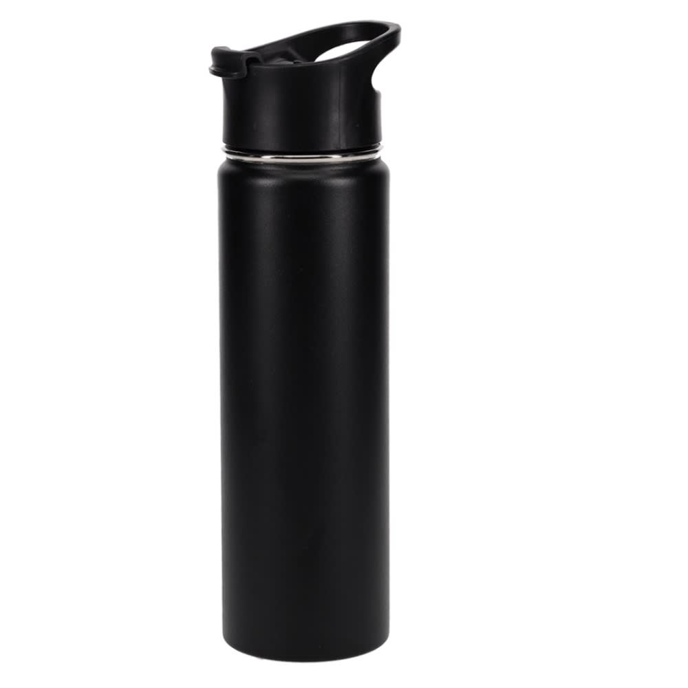 A drink bottle in matte black featuring a screw-top lid and a sleek design, with a logo on the side. Orlando double wall stainless steel vaccum drink bottle - Image 1