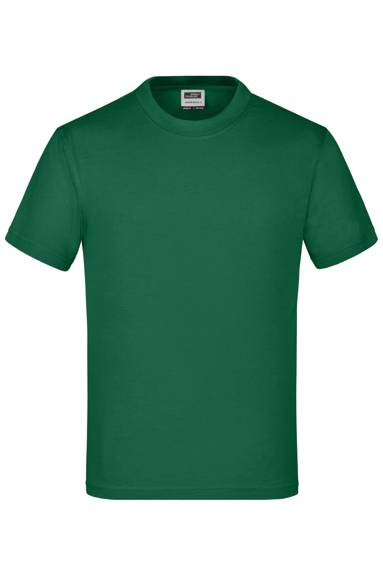 A green t-shirt with a classic crew neck style. The garment features a logo on the label. Junior Basic-T - Image 1