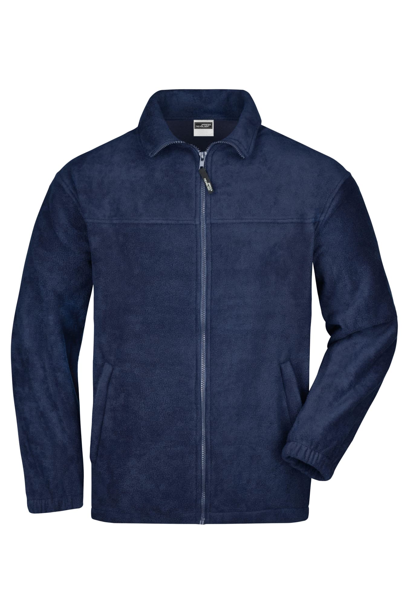 A navy full-zip polar fleece jacket with a collar and side pockets, featuring a logo. Full-Zip Fleece - Image 1