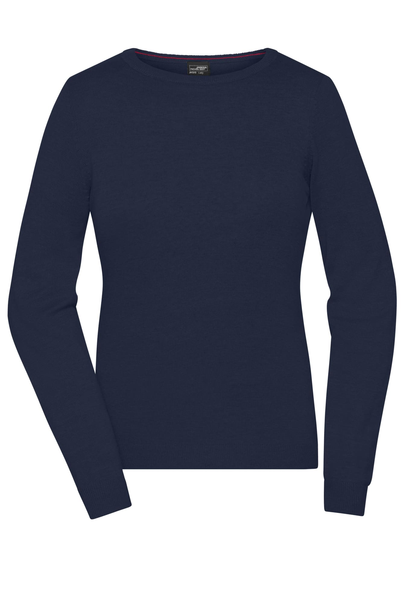 A ladies' round-neck pullover in navy, featuring long sleeves and a fitted design. Includes a logo on the label. Ladies Round-Neck Pullover - Image 1