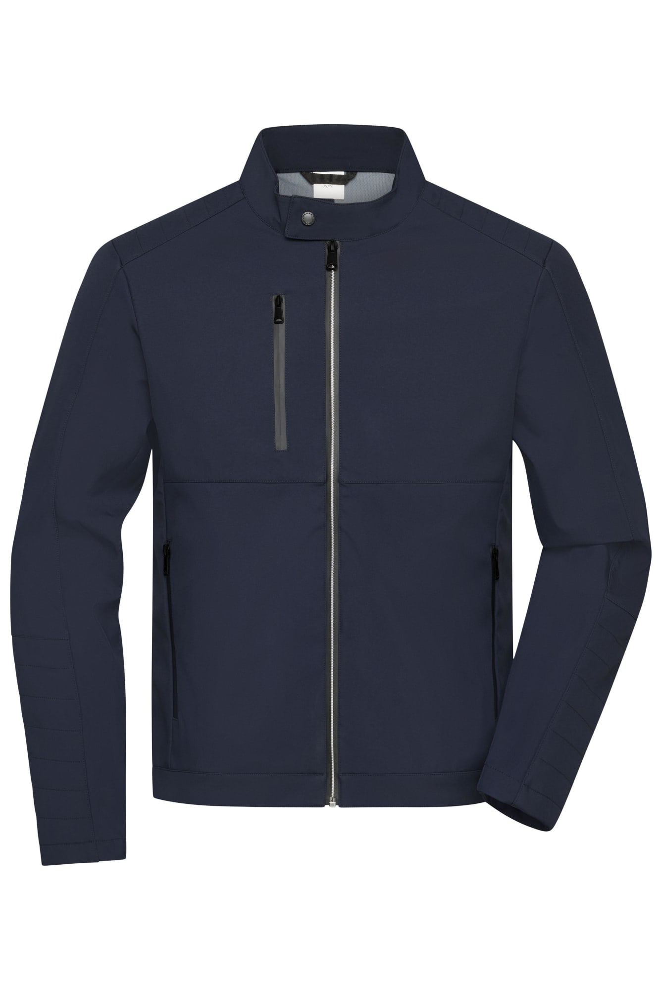 A navy men's softshell jacket featuring a zip closure and multiple pockets, including a chest pocket. Mens Softshell Jacket - Image 1