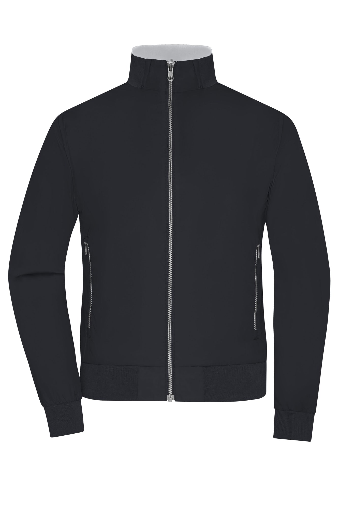 A black ladies' blouson jacket with a full front zipper and side pockets. Features a high collar and long sleeves. Ladies Blouson - Image 1