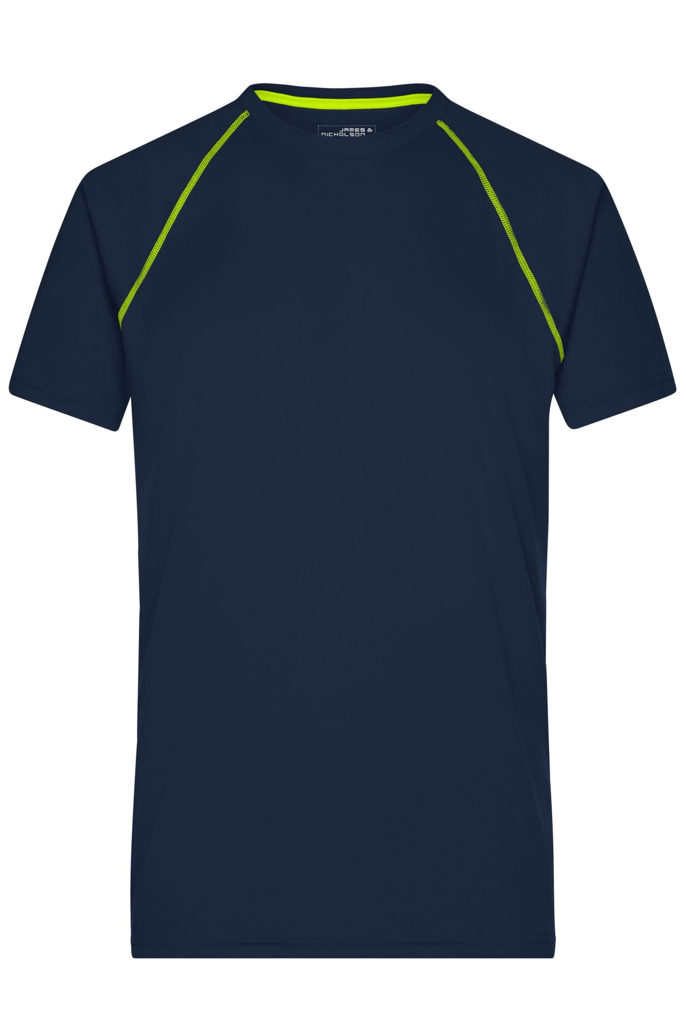 A navy men's sports t-shirt with green accents and a logo on the neckline. Short sleeves and a classic fit. Mens Sports T-Shirt - Image 1
