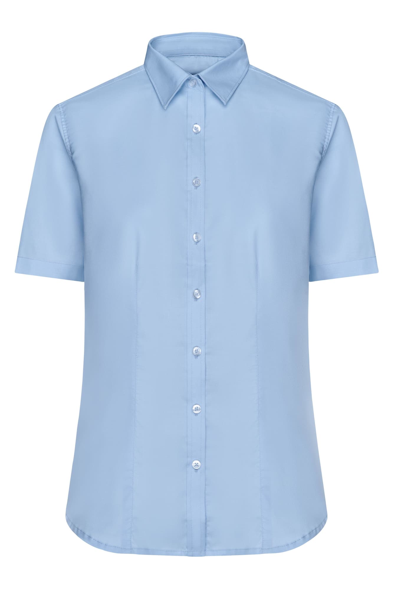 A light blue button-up shirt with short sleeves, featuring a collar and a front button placket. Ladies Shirt S-S Micro-Twill - Image 1