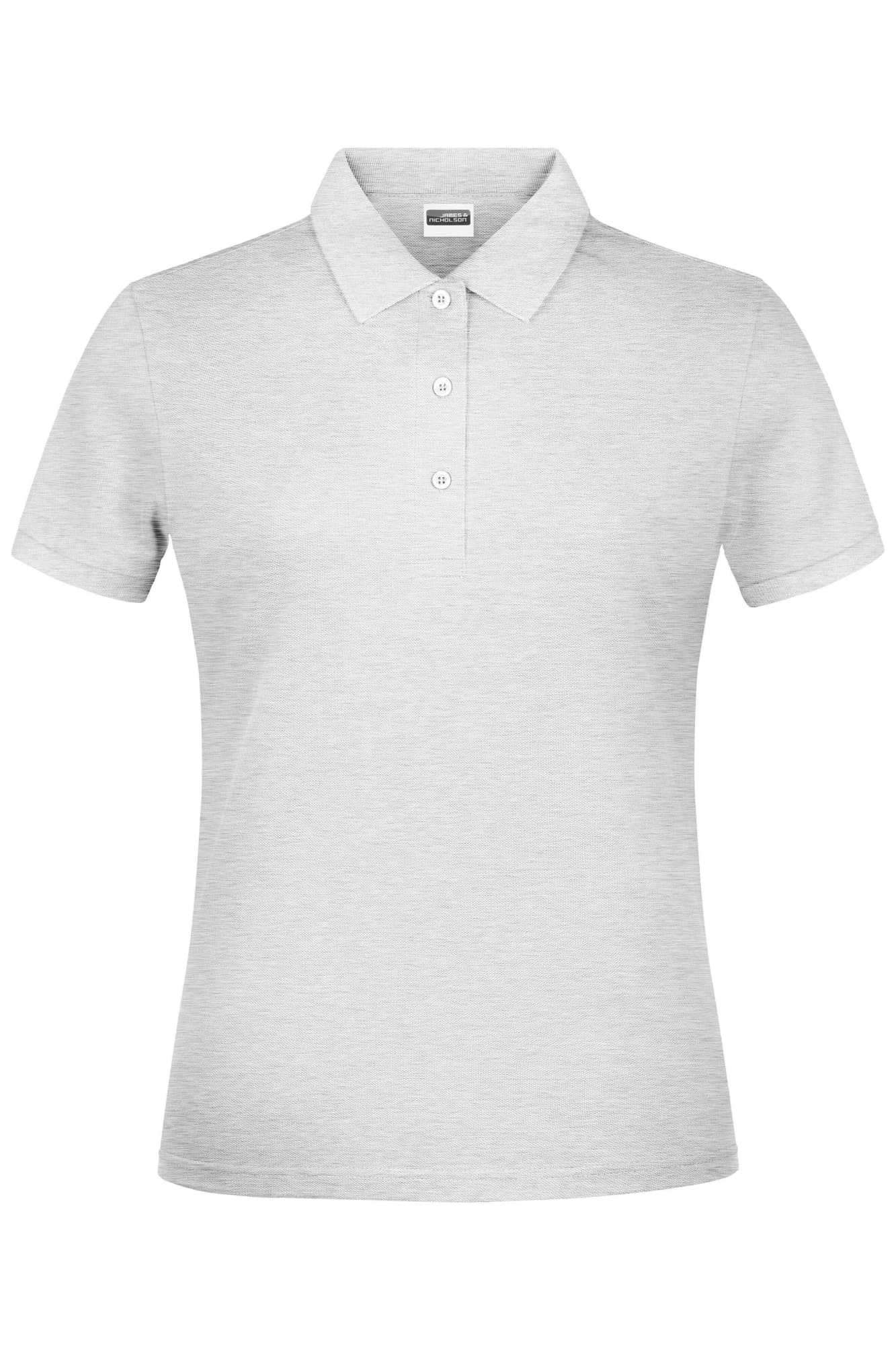 A grey polo shirt for women with a classic collar and three-button placket, featuring a logo. Promo Polo Lady - Image 1