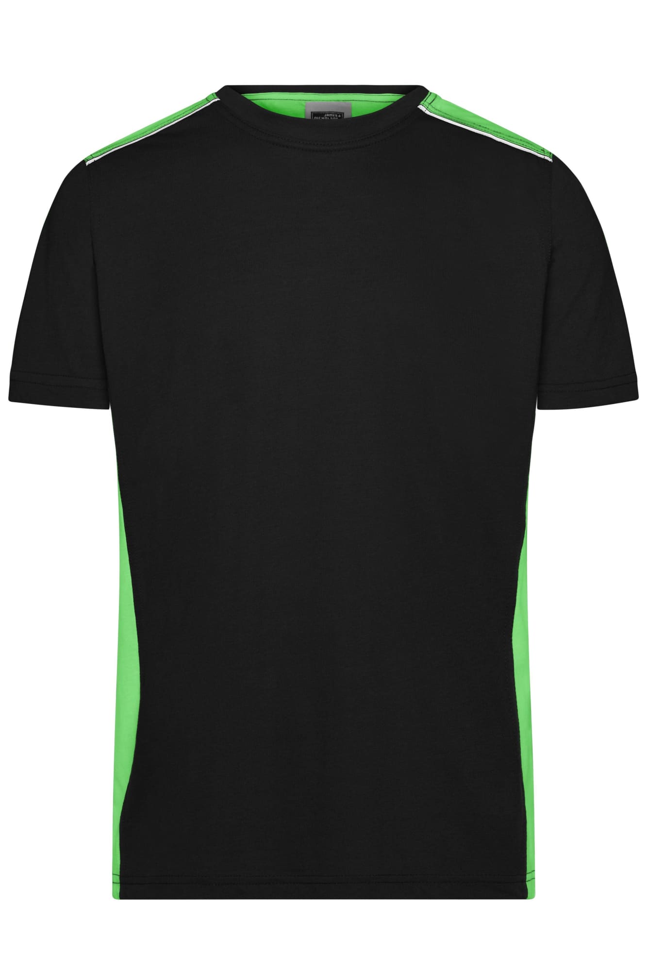 A black men's workwear T-shirt with green accents on the shoulders and sides. Features a logo. Mens Workwear T-Shirt - Image 1
